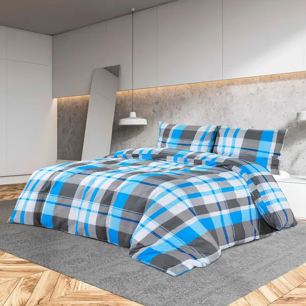 Gossi set cu husa de pilota, albastru si gri, 240x220 cm, bumbac