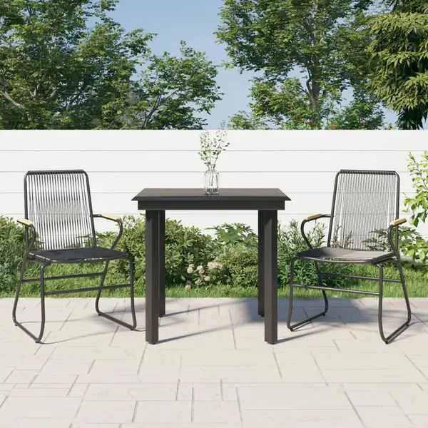 Gossi set cu masa pentru gradina, 3 piese, negru, ratan pvc