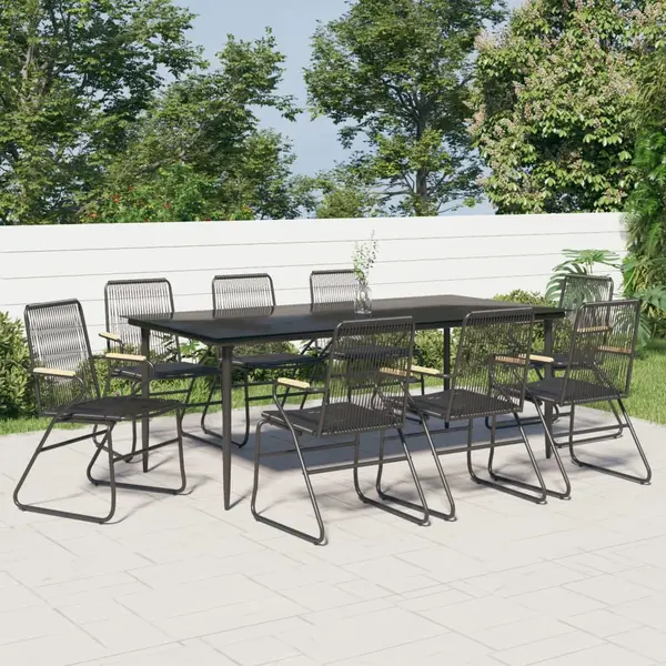 Gossi set cu masa pentru gradina, 9 piese, negru, ratan pvc