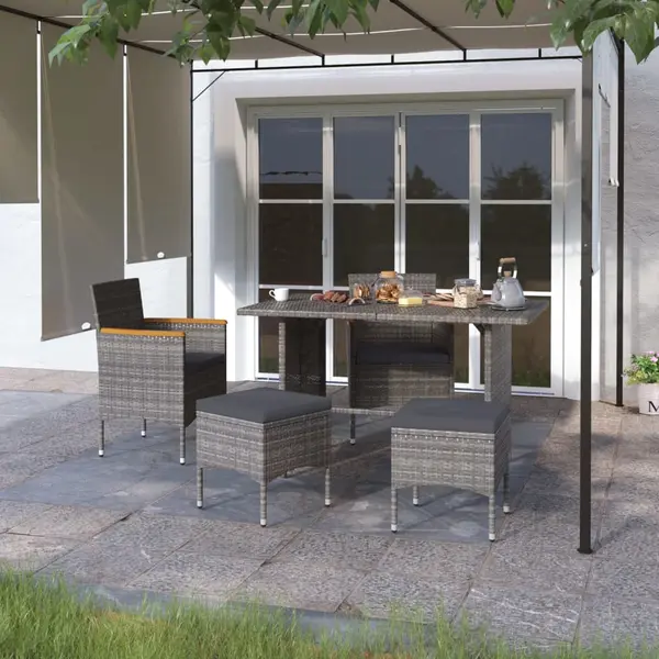 Gossi set cu scaun de gradina si taburet, 4 piese, gri, poliratan