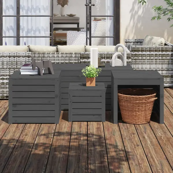 Gossi set cutii de gradina, 4 piese, gri, lemn masiv de pin