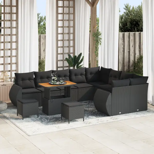Gossi set de 12 piese pentru gradina cu perne negru poliratan acacia