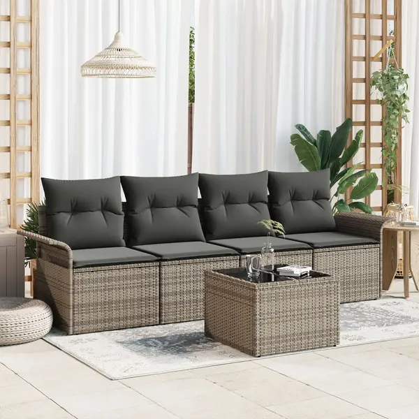 Gossi set de 5 piese de canapea de gradina cu perne gri din poliratan