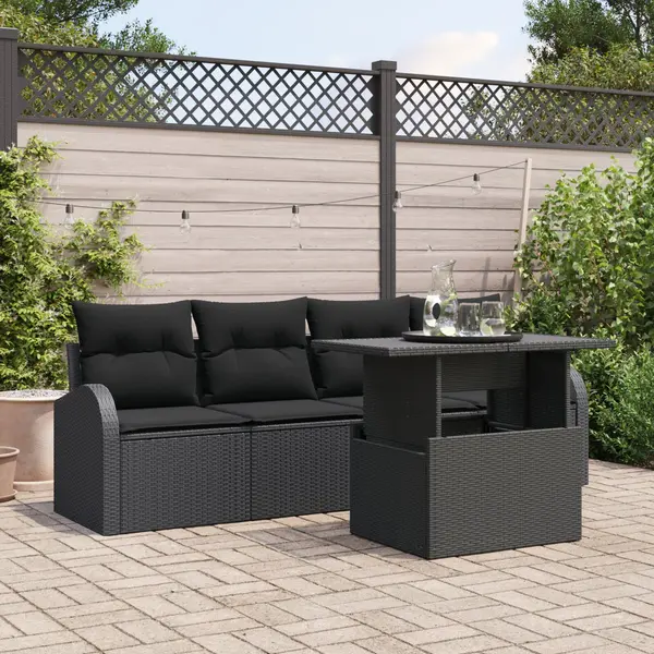 Gossi set de 5 piese pentru gradina cu perne negru ratan poli