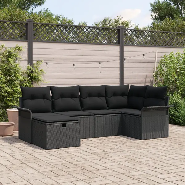 Gossi set de 6 piese de canapea de gradina cu perne negru din poliratan