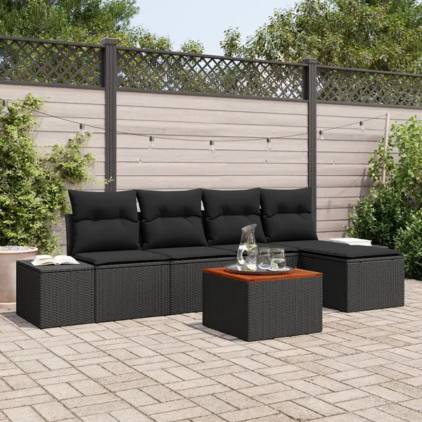 Gossi set de 6 piese pentru gradina cu perne negru din ratan acacia