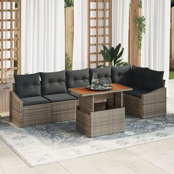 Gossi set de 7 piese de sofa de gradina cu perne gri poliratan