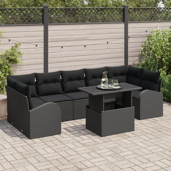 Gossi set de 8 piese de canapea de gradina cu pernute poliratan negru