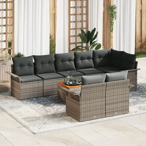 Gossi set de 9 piese de canapea de gradina cu perne gri poliratan acacia