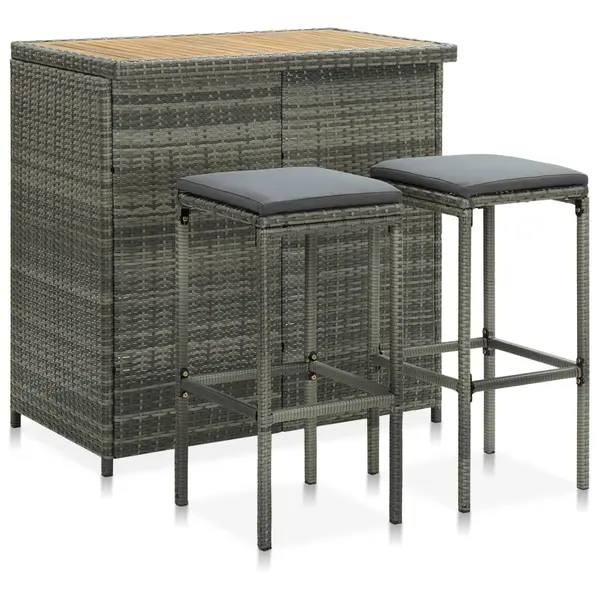 Gossi set de bar, 3 piese, gri, poliratan