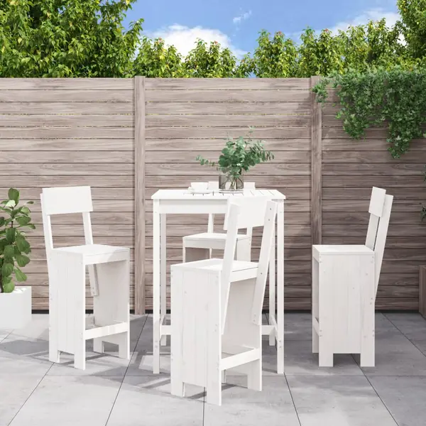 Gossi set de bar pentru gradina, 5 piese, alb, lemn masiv de pin