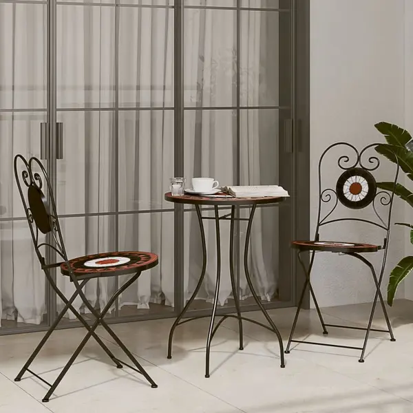 Gossi set de bistro cu mozaic, caramiziu si alb, fier si ceramica