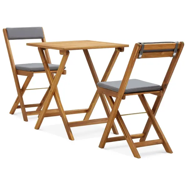 Gossi set de bistro pliabil, 3 piese, cu perne, lemn masiv de acacia