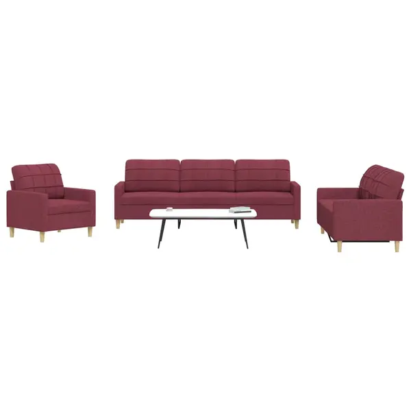 Gossi set de canapea, 3 piese, rosu vin, material textil