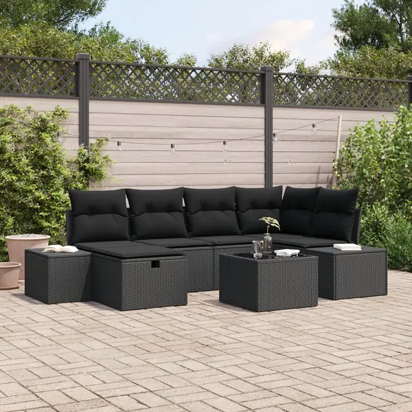 Gossi set de canapea 7 piese cu pernite negru poliratan