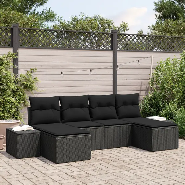 Gossi set de canapea cu 6 piese pentru gradina cu perne negru poliratan
