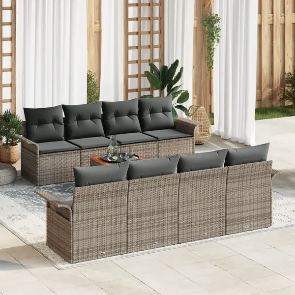 Gossi set de canapea cu 9 piese pentru gradina cu perne gri poliratan acacia