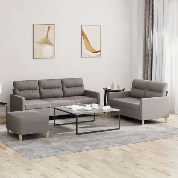Gossi set de canapea cu perne, 3 piese, gri taupe, material textil