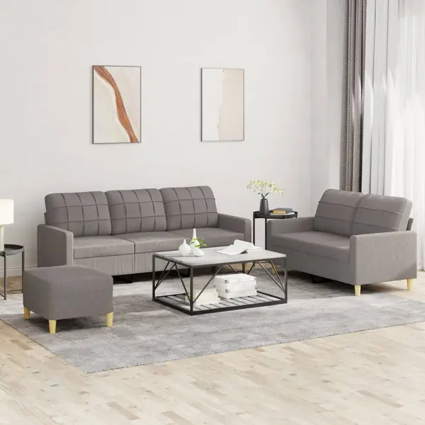 Gossi set de canapea cu perne, 3 piese, gri taupe, material textil