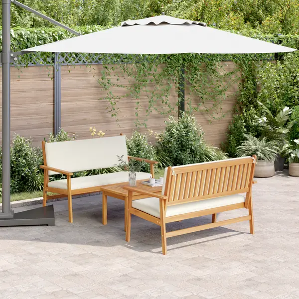 Gossi set de canapea de gradina, 3 piese, cu perne, lemn masiv acacia