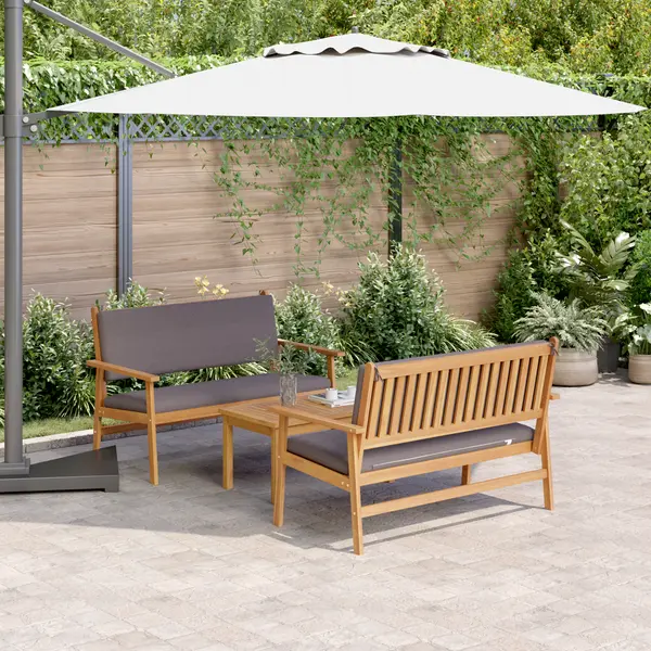 Gossi set de canapea de gradina, 3 piese, cu perne, lemn masiv acacia