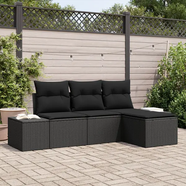 Gossi set de canapea de gradina 4 piese cu perna negru poliratan
