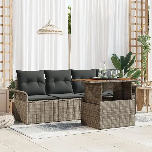 Gossi set de canapea de gradina 5 piese cu perne gri din poli-ratan si acacia