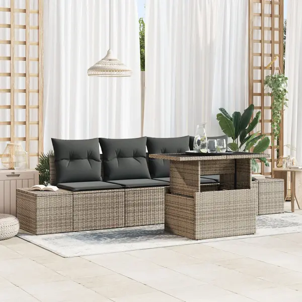 Gossi set de canapea de gradina 5 piese cu perne gri din ratan poliester