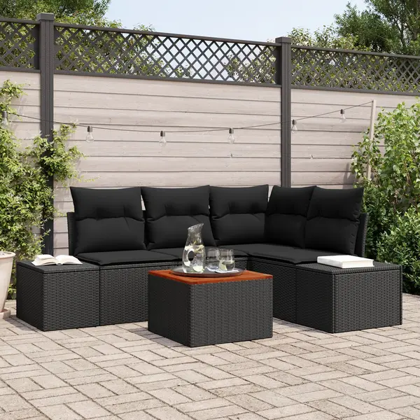 Gossi set de canapea de gradina 5 piese cu perne poliratan negru acacia