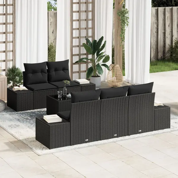 Gossi set de canapea de gradina 6 piese cu perne negru poliratan