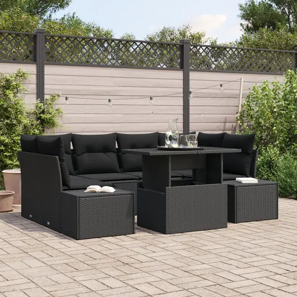 Gossi set de canapea de gradina 7 piese cu perne negru poliratan
