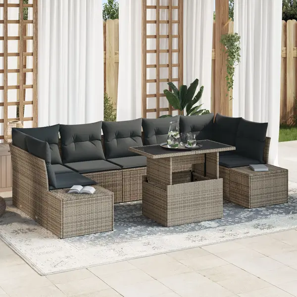 Gossi set de canapea de gradina 8 piese cu perne gri din poliratan