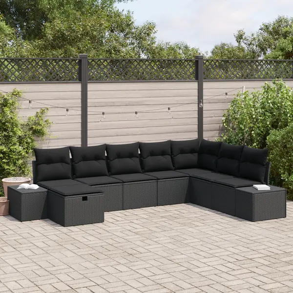 Gossi set de canapea de gradina 8 piese cu perne ratan negru