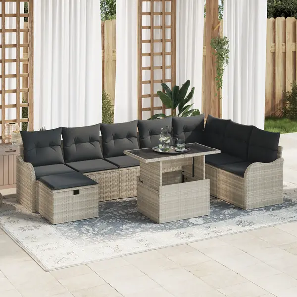 Gossi set de canapea de gradina 9 piese cu perne gri deschis poliratan
