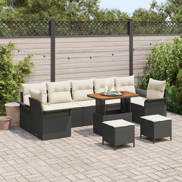 Gossi set de canapea de gradina cu 10 piese cu perne gri poli-ratan acacia