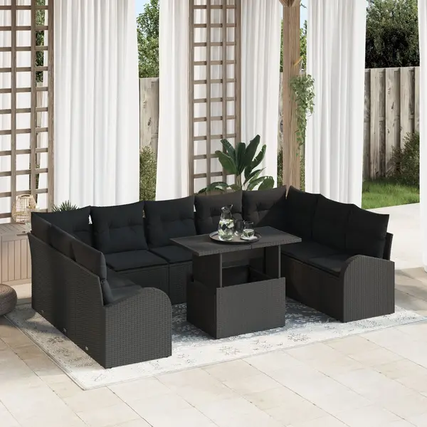 Gossi set de canapea de gradina cu 10 piese cu perne negru ratan sintetic