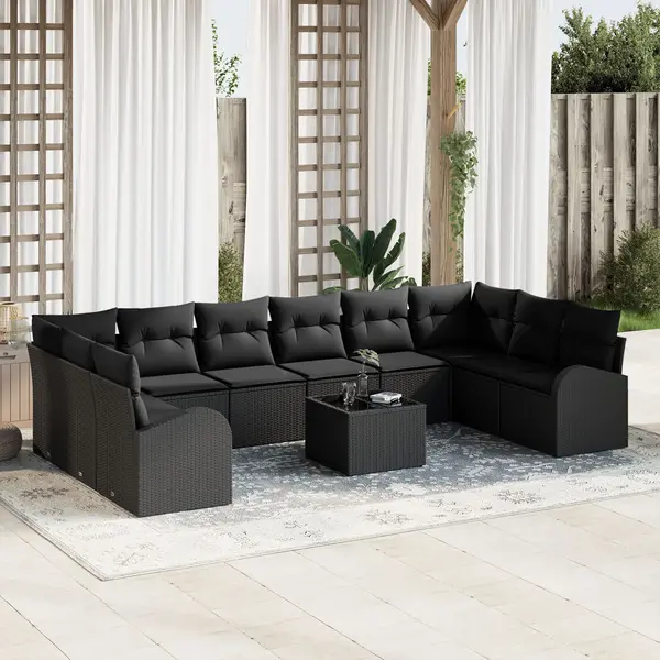 Gossi set de canapea de gradina cu 11 piese cu perne negre din poliratan