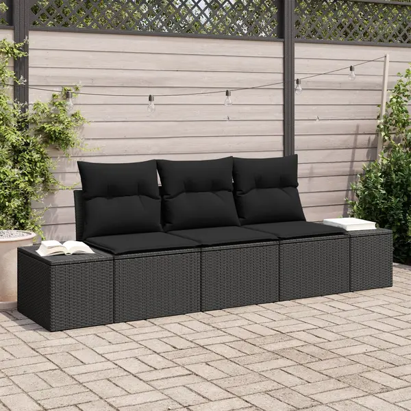 Gossi set de canapea de gradina cu 3 piese cu perne negru poliratan