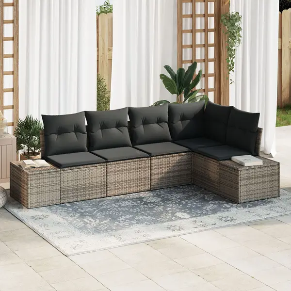 Gossi set de canapea de gradina cu 5 piese si perne gri din poliratan