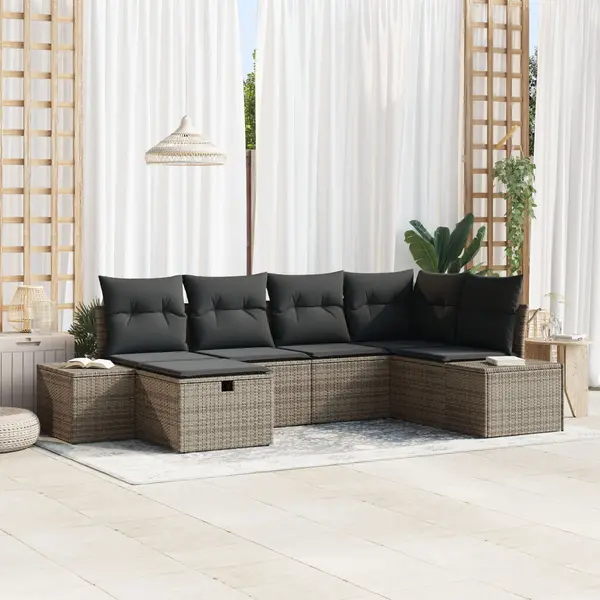 Gossi set de canapea de gradina cu 6 piese si perne gri din ratan pe