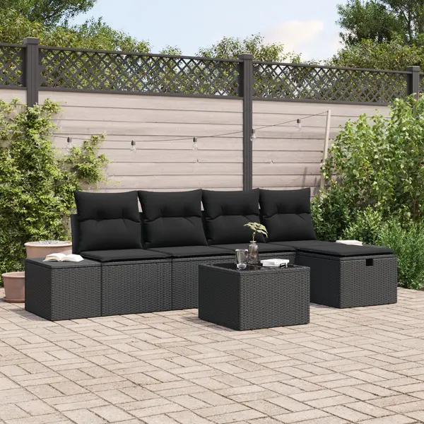 Gossi set de canapea de gradina cu 6 piese si perne, negru, din ratan poli