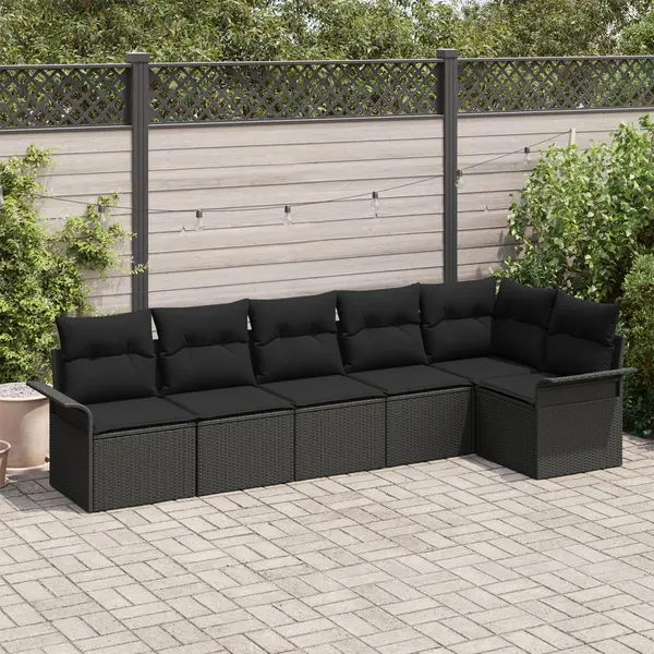 Gossi set de canapea de gradina cu 6 piese si perne negru ratan polimer, Gossi canapea de gradina cu 2 locuri cu spatiu de stocare si perne negru ratan polimer