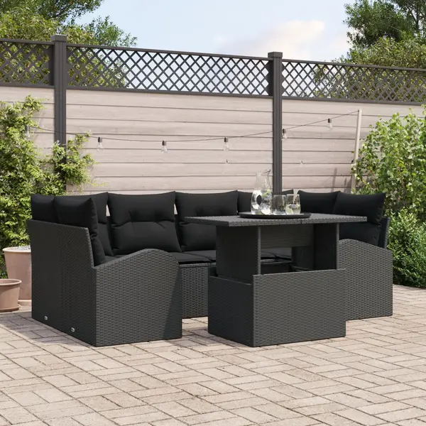 Gossi set de canapea de gradina cu 7 piese si perne negru poliratan
