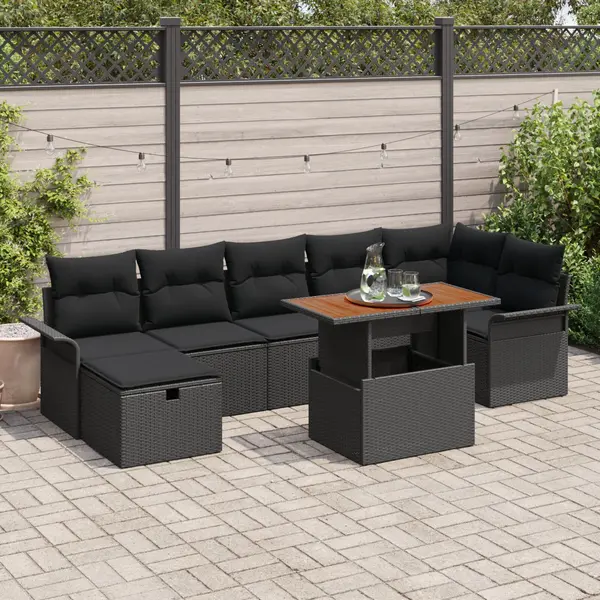 Gossi set de canapea de gradina cu 8 piese cu perne negru poliratan