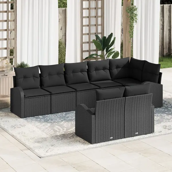 Gossi set de canapea de gradina cu 8 piese si perne, ratan negru poliester
