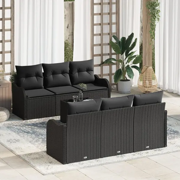 Gossi set de canapea de gradina cu perna neagra poliratan