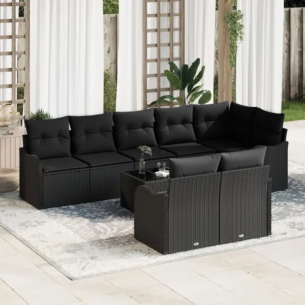 Gossi set de canapea de gradina cu perne bej din ratan polimer, Gossi canapea de gradina cu 2 locuri cu perne negre din ratan polimer