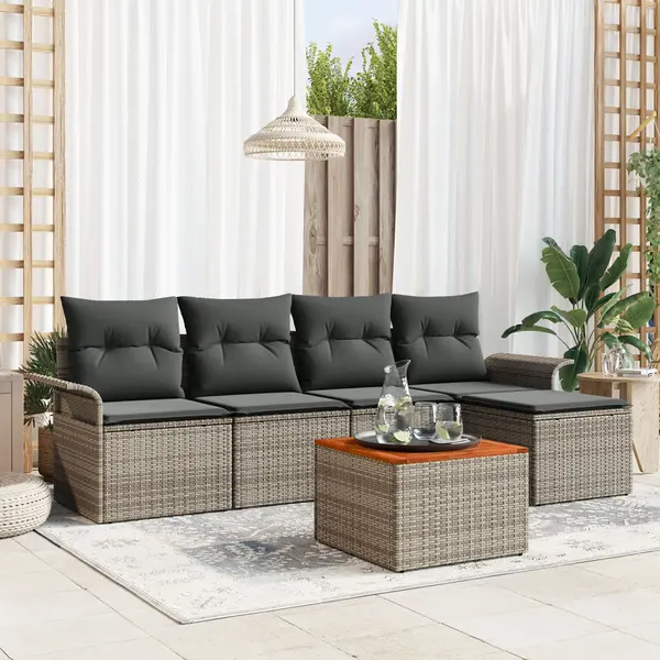 Gossi set de canapea de gradina cu perne gri din ratan acacia