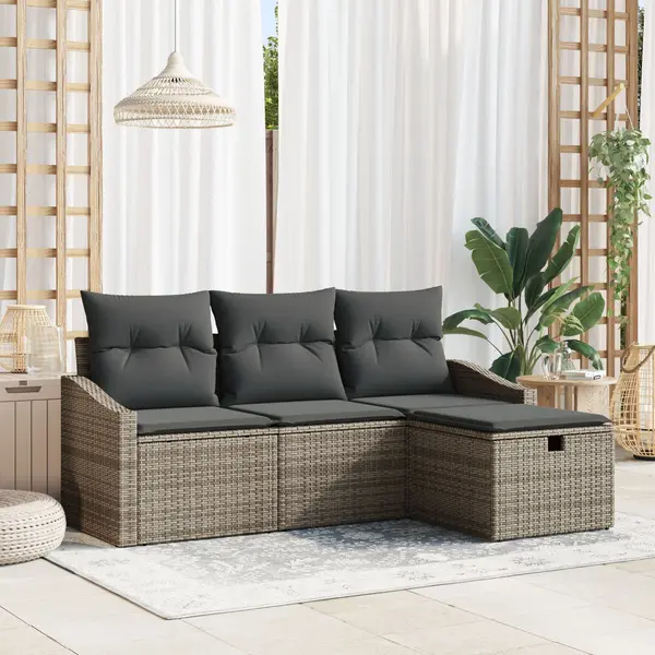 Gossi set de canapea de gradina cu perne gri din ratan poli