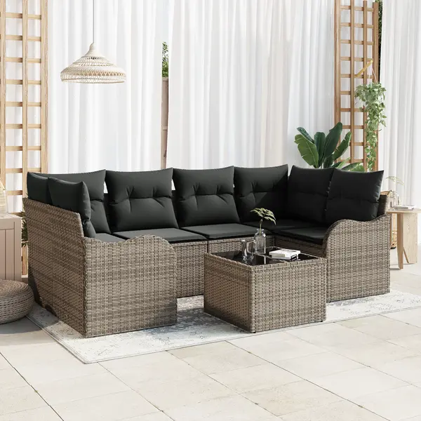 Gossi set de canapea de gradina cu perne gri ratan poliester